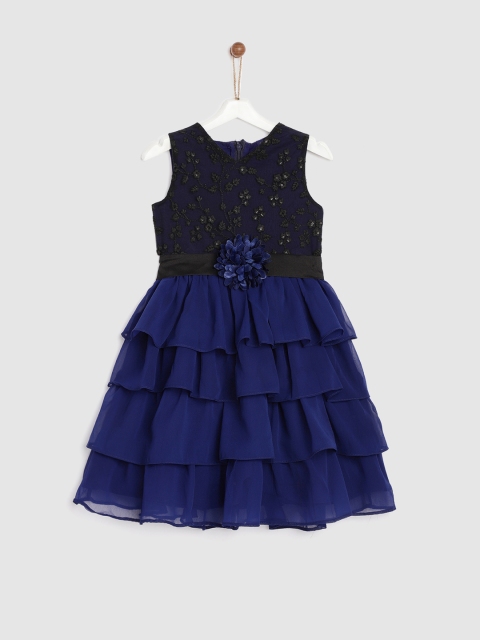 

YK Girls Navy Blue Fit and Flare Tiered Dress