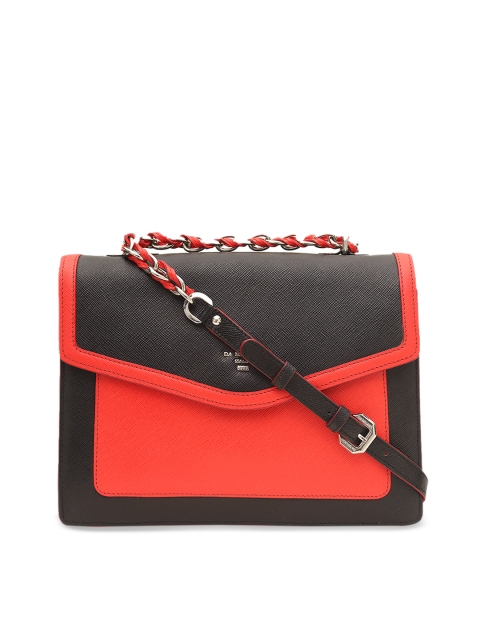 

Da Milano Black & Red Colourblocked Leather Sling Bag