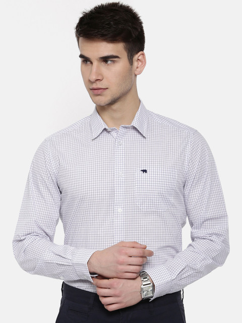 

THE BEAR HOUSE Men White Club Slim Fit Checked Formal Shirt