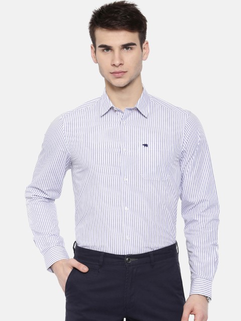 

THE BEAR HOUSE Men White Club Slim Fit Striped Formal Shirt