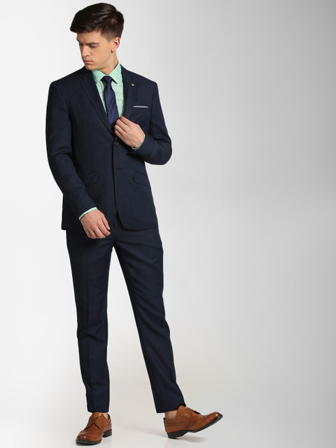 

Peter England Elite Men Navy Blue Self-Design Formal Slim Fit Single-Breasted Suit
