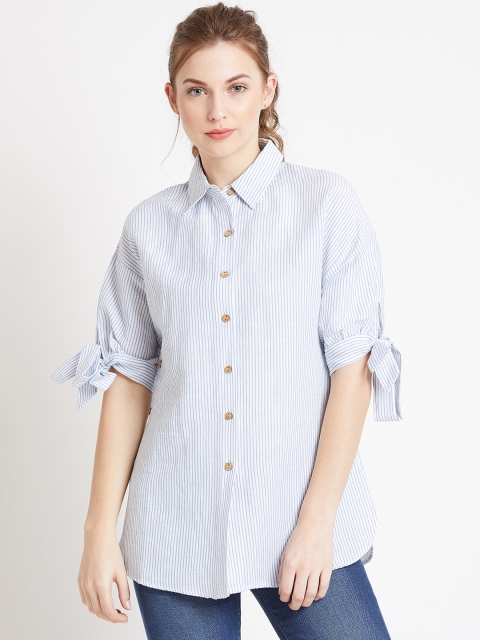 

COVER STORY Women Blue Striped Shirt Style Top