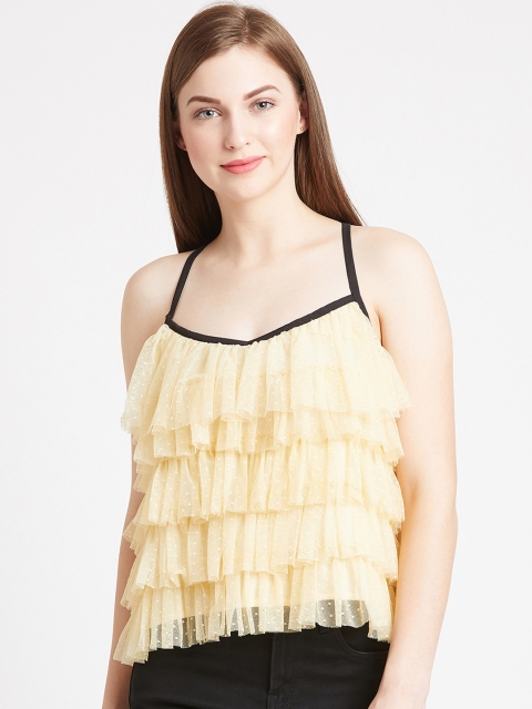 

COVER STORY Women Yellow Self Design Tiered Top