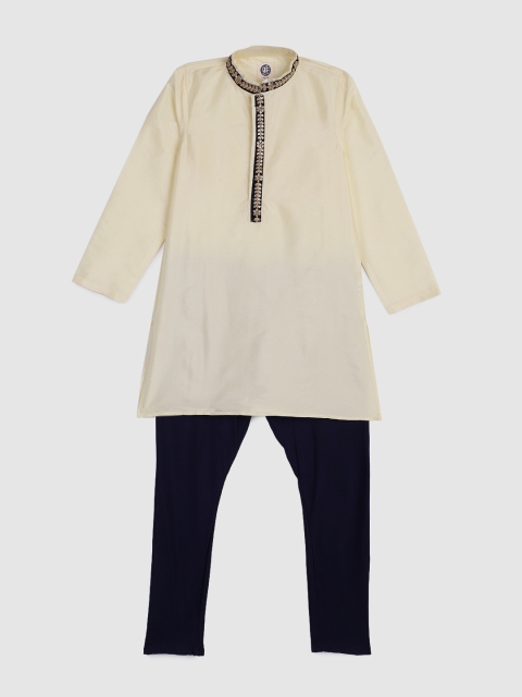 

YK Boys Off-White & Navy Blue Solid Kurta with Pyjamas