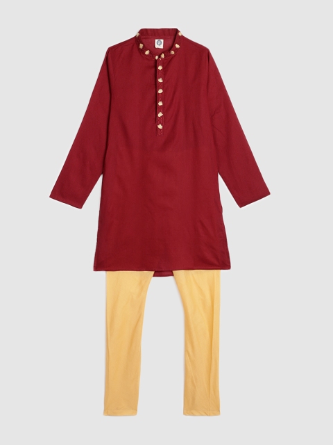 

YK Boys Maroon & Beige Solid Kurta with Churidar