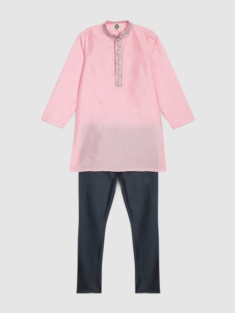 

YK Boys Pink & Grey Solid Kurta with Churidar