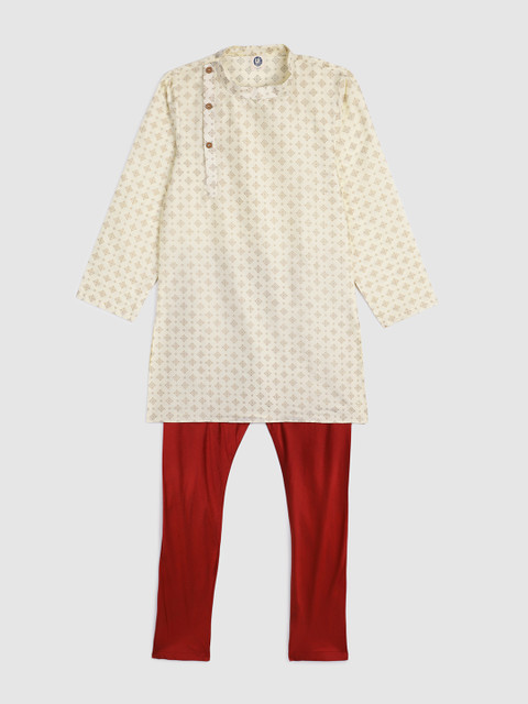 

YK Boys Off-White & Maroon Printed Kurta with Pyjamas
