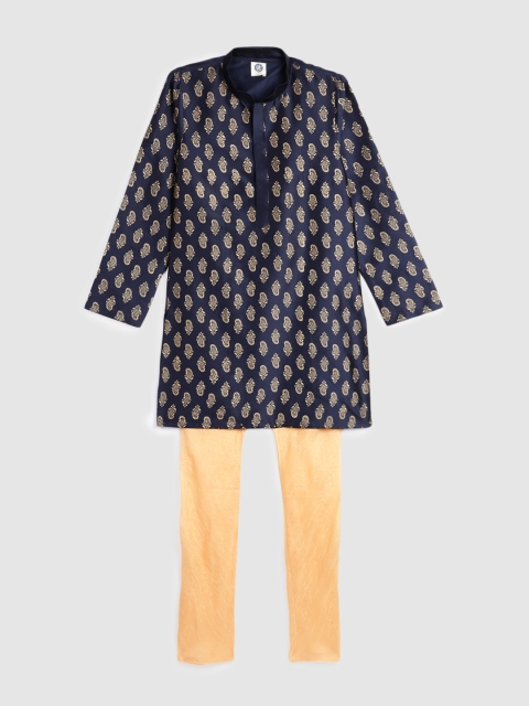 

YK Boys Navy Blue Printed Kurta with Pyjamas