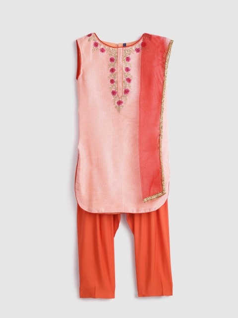 

YK Girls Peach-Coloured & Orange Yoke Design Kurta with Salwar & Dupatta