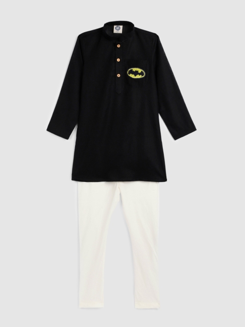 

YK Boys Black & Off-White Solid Kurta with Pyjamas