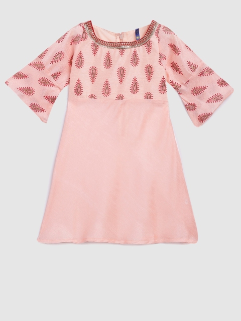 

YK Girls Peach-Coloured Printed A-Line Kurta