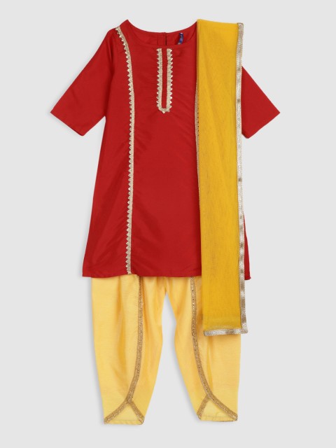 

YK Girls Red & Yellow Solid Kurta with Salwar & Dupatta