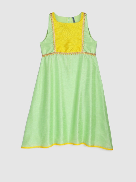 

YK Girls Green & Yellow Colourblocked A-Line Kurta
