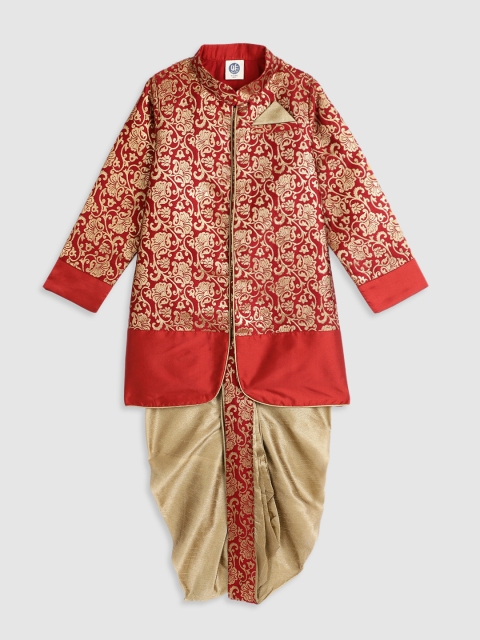 

YK Boys Red & Beige Printed Kurta with Dhoti Pants