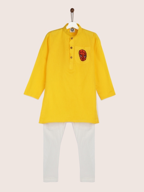 

YK Boys Yellow & White Solid Kurta with Pyjamas