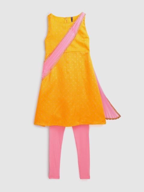 

YK Girls Yellow & Pink Printed Kurta with Churidar & Dupatta