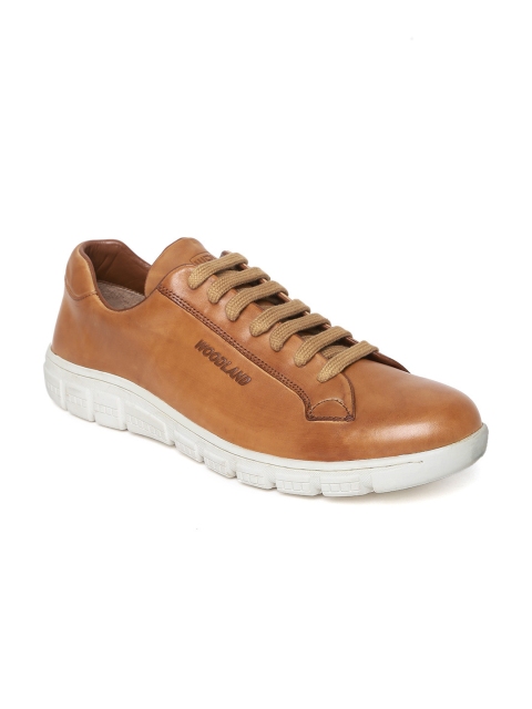 

Woodland Men Tan Brown Nubuck Leather Sneakers