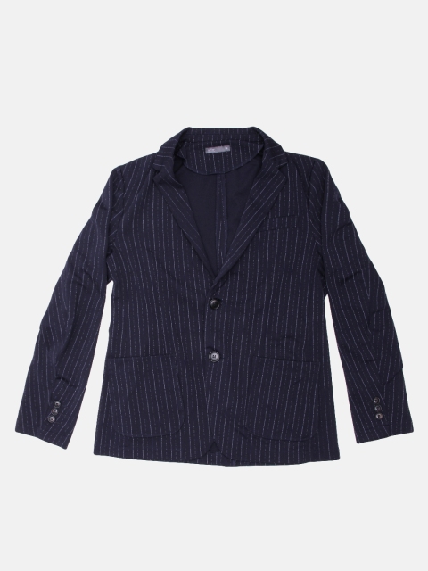 

ether Men Navy Blue & White Striped Single-Breasted Regular Fit Casual Blazer