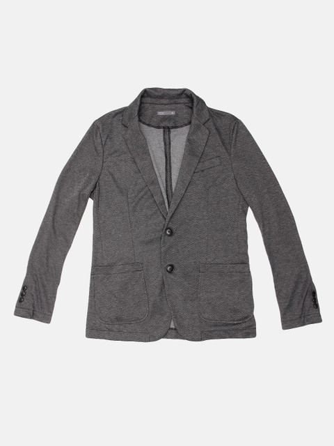 

ether Men Charcoal Grey Self-Design Regular Fit Single-Breasted Casual Blazer