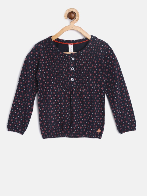 

U.S. Polo Assn. Kids Girls Navy & Pink Printed Blouson Top, Navy blue