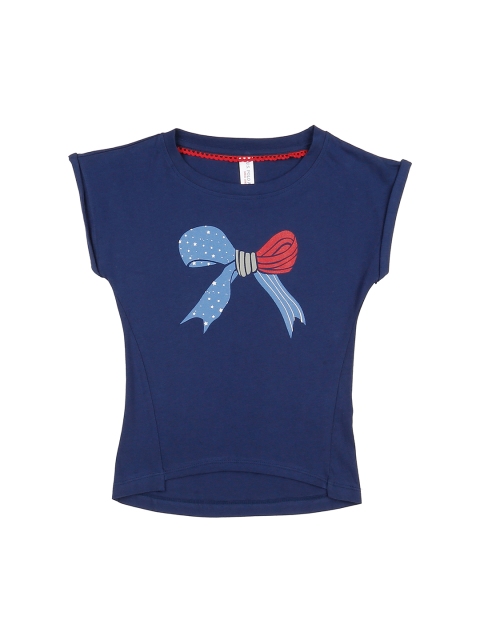 

U.S. Polo Assn. Kids Girls Navy Blue Printed Round Neck T-shirt