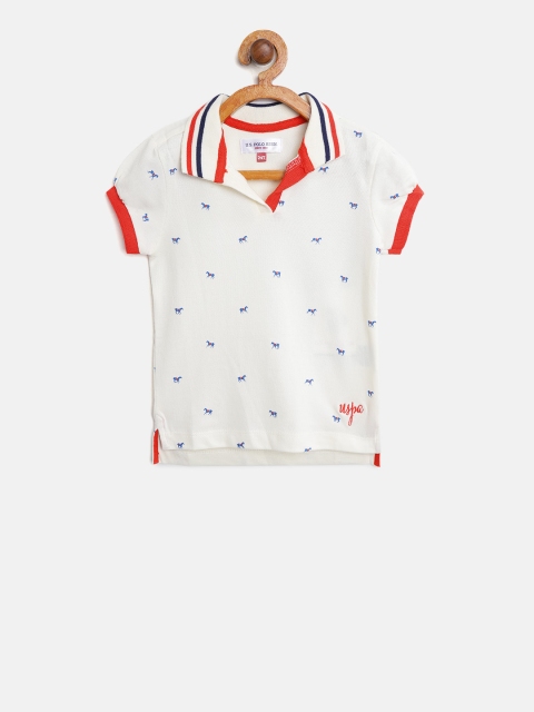 

U.S. Polo Assn. Kids Girls Off-White Printed Polo Collar T-shirt