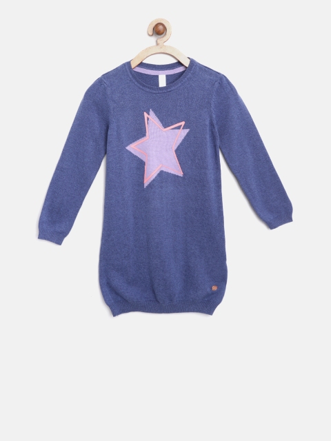 

U.S. Polo Assn. Kids Girls Blue Printed Sweater Dress