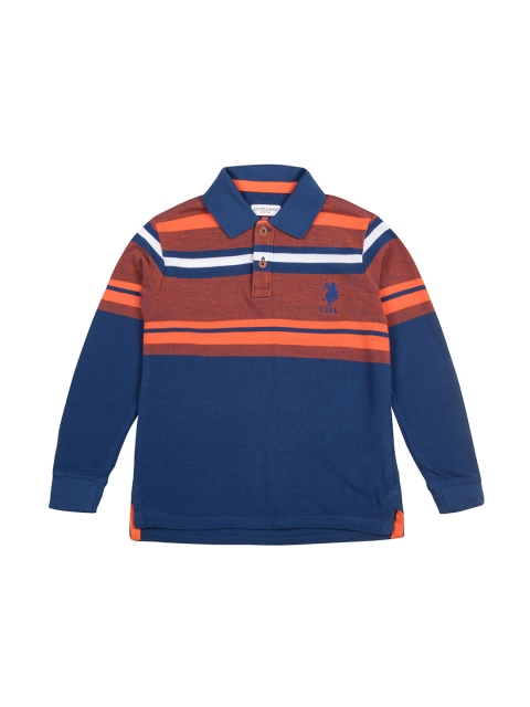 

U.S. Polo Assn. Kids Boys Blue Striped Polo Collar T-shirt