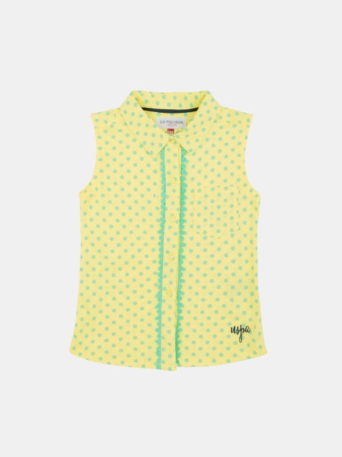 

U.S. Polo Assn. Kids Girls Lime Green Printed Polo Collar T-shirt