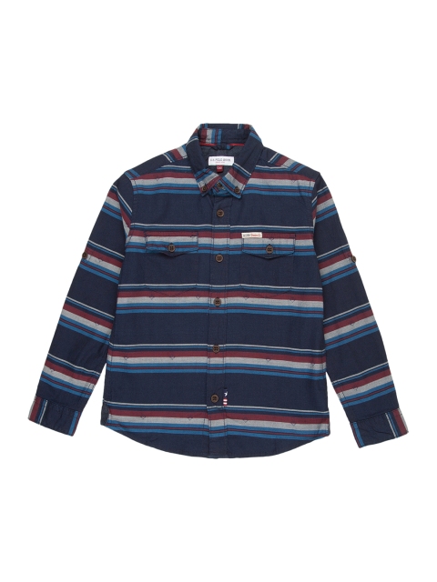 

U.S. Polo Assn. Kids Boys Navy Blue Regular Fit Striped Casual Shirt
