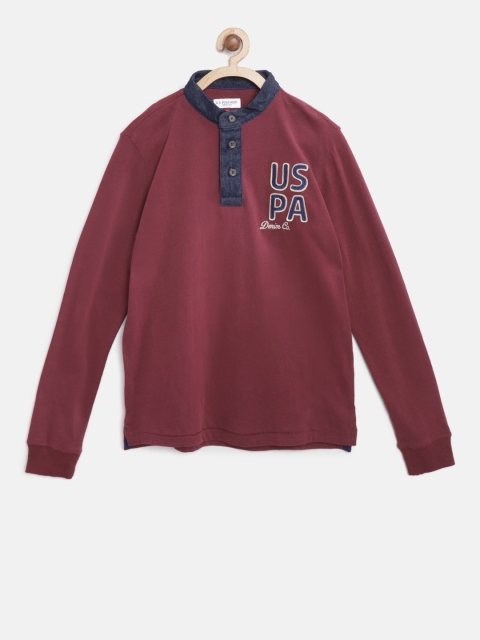 

U.S. Polo Assn. Kids Boys Burgundy Printed Back Mandarin Collar T-shirt