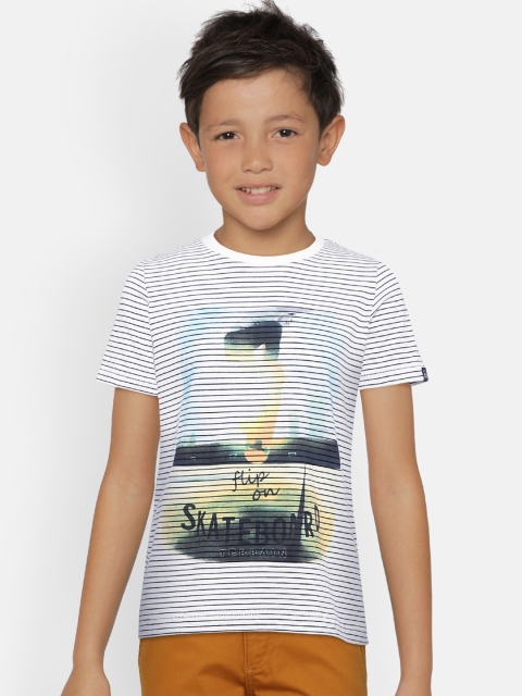 

Indian Terrain Boys Off-White Striped Round Neck T-shirt