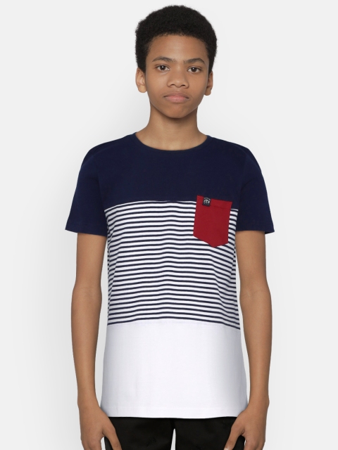 

Indian Terrain Boys Navy Blue & White Striped Round Neck T-shirt