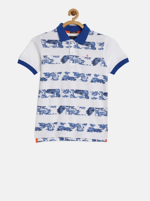 

Indian Terrain Boys White & Blue Printed Polo Collar T-shirt
