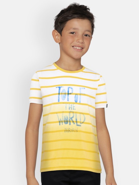 

Indian Terrain Boys Yellow & White Striped Round Neck T-shirt