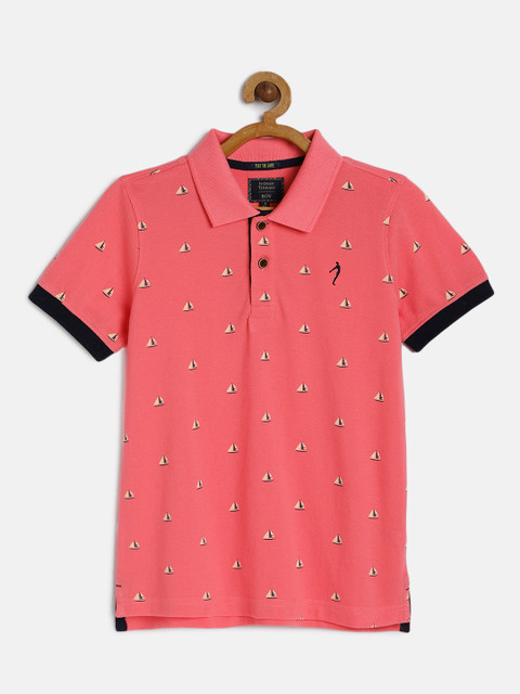 

Indian Terrain Boys Pink Printed Polo Collar T-shirt