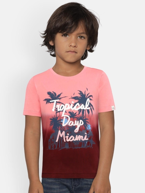 

Indian Terrain Boys Pink & Maroon Printed Round Neck T-shirt