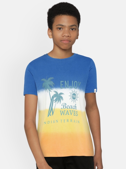 

Indian Terrain Boys Blue & Yellow Dyed Round Neck T-shirt