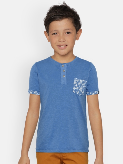 

Indian Terrain Boys Blue Printed Henley Neck T-shirt