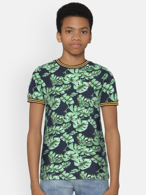 

Indian Terrain Boys Navy Blue & Green Printed Round Neck T-shirt