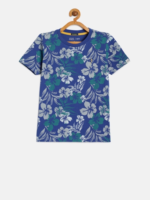 

Indian Terrain Boys Blue & Grey Printed Round Neck T-shirt