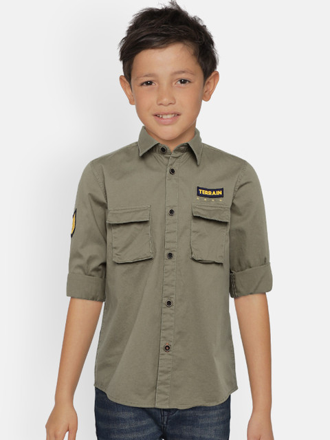 

Indian Terrain Boys Olive Green Regular Fit Solid Casual Shirt