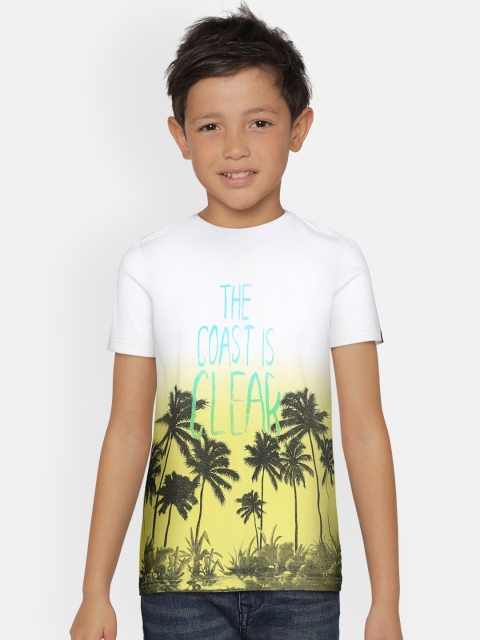 

Indian Terrain Boys Yellow & White Printed Round Neck T-shirt