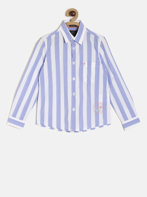 

Indian Terrain Boys Blue & White Regular Fit Striped Casual Shirt