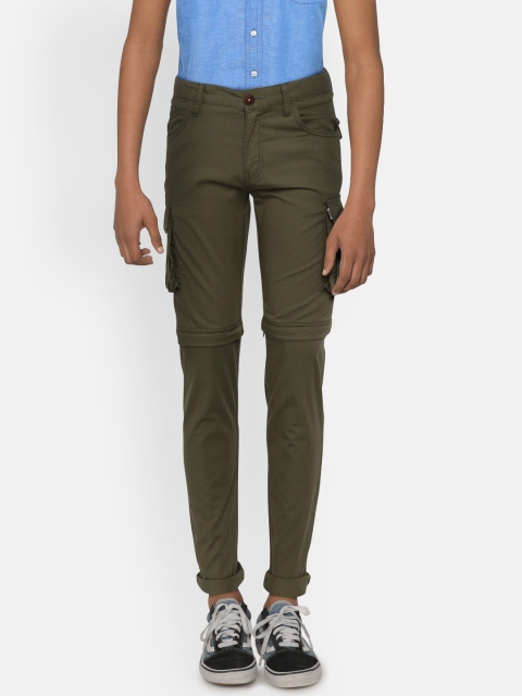 

Indian Terrain Boys Olive Green Regular Fit Solid Cargos