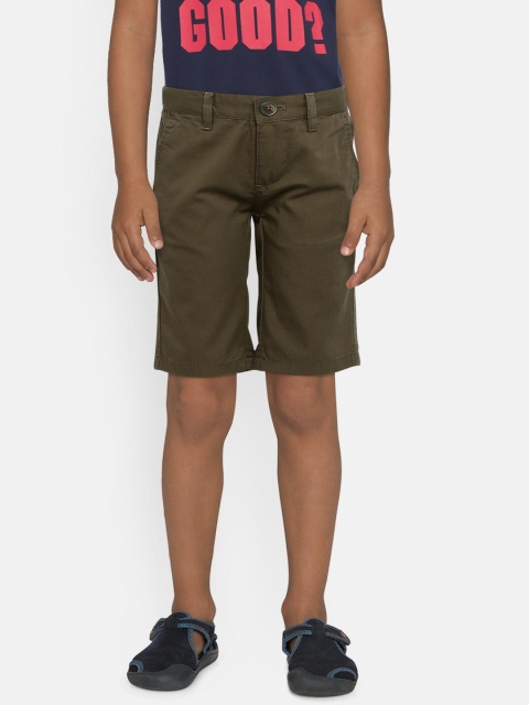 

Indian Terrain Boys Olive Green Solid Regular Fit Regular Shorts