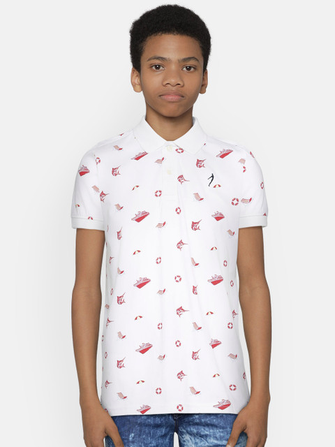 

Indian Terrain Boys White & Red Printed Polo Collar T-shirt