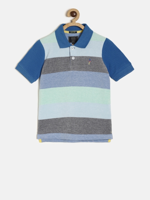 

Indian Terrain Boys Blue Striped Polo Collar T-shirt