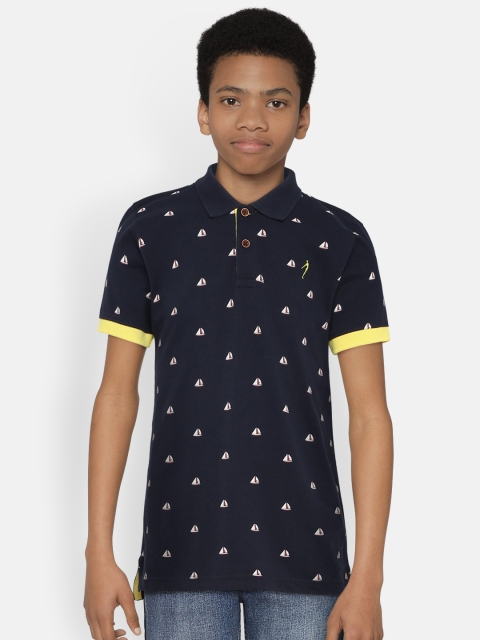 

Indian Terrain Boys Navy Blue Printed Polo Collar T-shirt