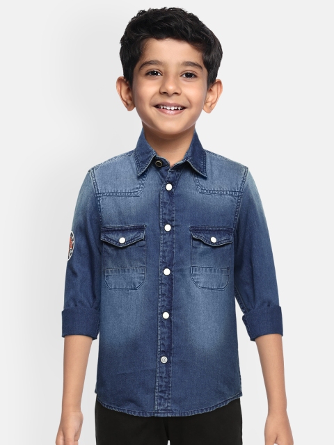 

Indian Terrain Boys Blue Faded Pure Cotton Regular Fit Casual Denim Shirt